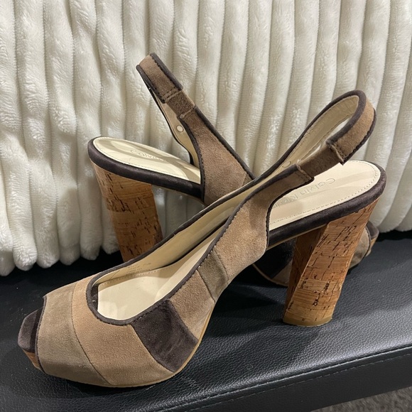 New Calvin Klein suede platform heels sandals 7.5 $129 - Picture 3 of 7
